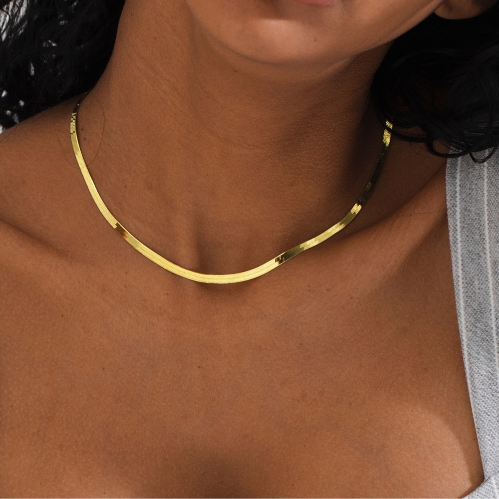 18K Gold Plated 3mm Herringbone Chain Necklace*Snake Chain*Sleek Minimalist